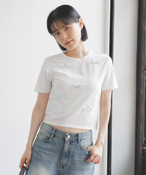 3.3 Field Trip （3.3フィールドトリップ）の「3.3 Field Trip／ラメリボンT（Tシャツ/カットソー・レディース・ホワイト/ブラック/ブルー・FREE）」の10枚目の写真