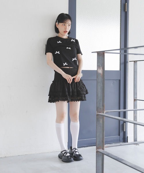 3.3 Field Trip （3.3フィールドトリップ）の「3.3 Field Trip／ラメリボンT（Tシャツ/カットソー・レディース・ホワイト/ブラック/ブルー・FREE）」の12枚目の写真