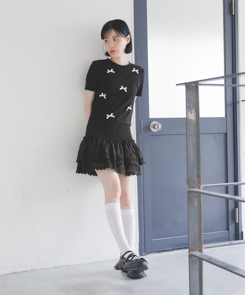 3.3 Field Trip （3.3フィールドトリップ）の「3.3 Field Trip／ラメリボンT（Tシャツ/カットソー・レディース・ホワイト/ブラック/ブルー・FREE）」の18枚目の写真