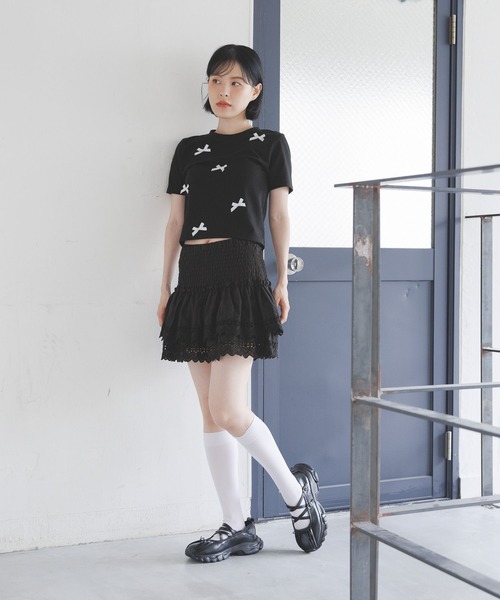 3.3 Field Trip （3.3フィールドトリップ）の「3.3 Field Trip／ラメリボンT（Tシャツ/カットソー・レディース・ホワイト/ブラック/ブルー・FREE）」の19枚目の写真