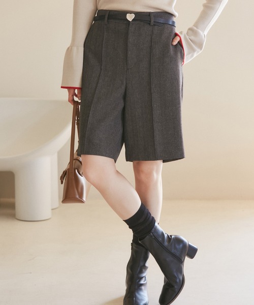 ROPE' PICNIC（ロペピクニック）の「ウールライクサージショートパンツ/セットアップ対応・リンクコーデ（その他パンツ・レディース・ブラック/ブラウン・38/36）」の3枚目の写真