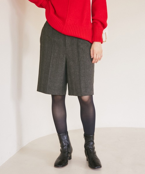 ROPE' PICNIC（ロペピクニック）の「ウールライクサージショートパンツ/セットアップ対応・リンクコーデ（その他パンツ・レディース・ブラック/ブラウン・38/36）」の7枚目の写真