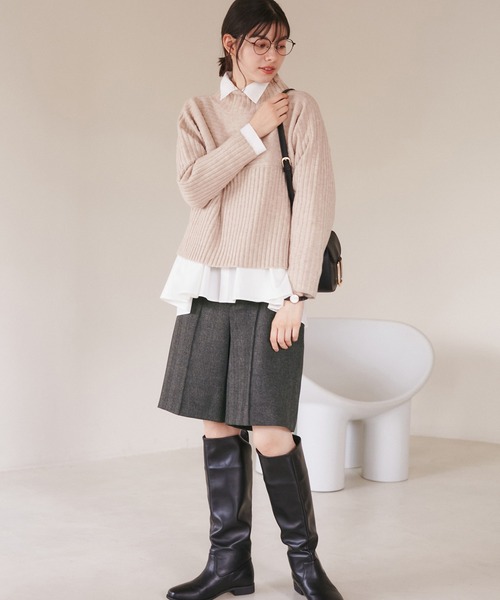 ROPE' PICNIC（ロペピクニック）の「ウールライクサージショートパンツ/セットアップ対応・リンクコーデ（その他パンツ・レディース・ブラック/ブラウン・38/36）」の9枚目の写真