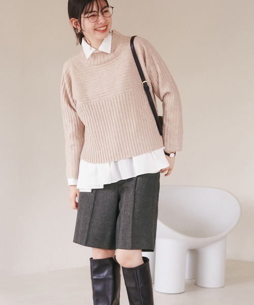 ROPE' PICNIC（ロペピクニック）の「ウールライクサージショートパンツ/セットアップ対応・リンクコーデ（その他パンツ・レディース・ブラック/ブラウン・38/36）」の10枚目の写真