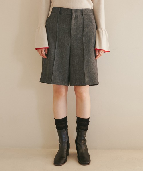 ROPE' PICNIC（ロペピクニック）の「ウールライクサージショートパンツ/セットアップ対応・リンクコーデ（その他パンツ・レディース・ブラック/ブラウン・38/36）」の12枚目の写真