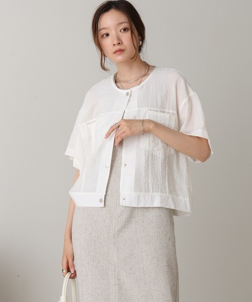 Bab（バブ）の「コットンリネンノーカラージャケット（ノーカラージャケット・レディース・ブラック/オフホワイト/ナチュラル・M）」の7枚目の写真