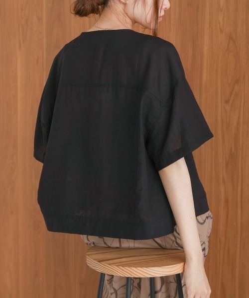 Bab（バブ）の「コットンリネンノーカラージャケット（ノーカラージャケット・レディース・ブラック/オフホワイト/ナチュラル・M）」の16枚目の写真