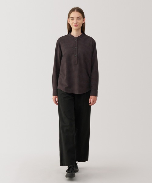 セール】婦人 両面起毛フランネル スタンドカラー長袖ブラウス（シャツ  