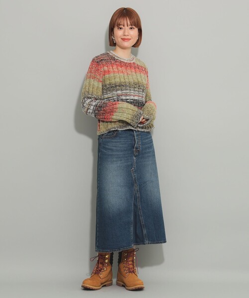 Ray BEAMS(レイビームス)の「カスリ ボーダー クルーネック ニット(ニット/セーター・レディース・オレンジ/ロイヤルブルー・ONE SIZE)」の3枚目の写真