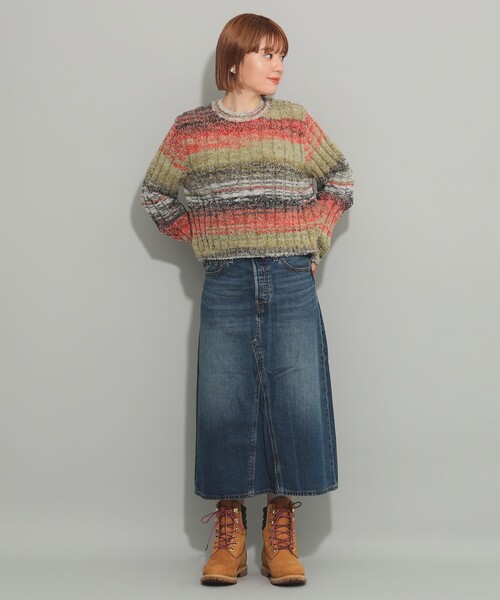 Ray BEAMS(レイビームス)の「カスリ ボーダー クルーネック ニット(ニット/セーター・レディース・オレンジ/ロイヤルブルー・ONE SIZE)」の4枚目の写真