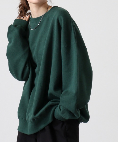 CROSS & STITCH（クロスステッチ）の「CROSS & STITCH 10ｵﾝｽ ビックシルエットスウェットシャツ（スウェット・メンズ・サンドベージュ/ヘザーグレー/ダークグリーン/ブラック/ホワイト/ダークブルー・L/XL/M）」の9枚目の写真