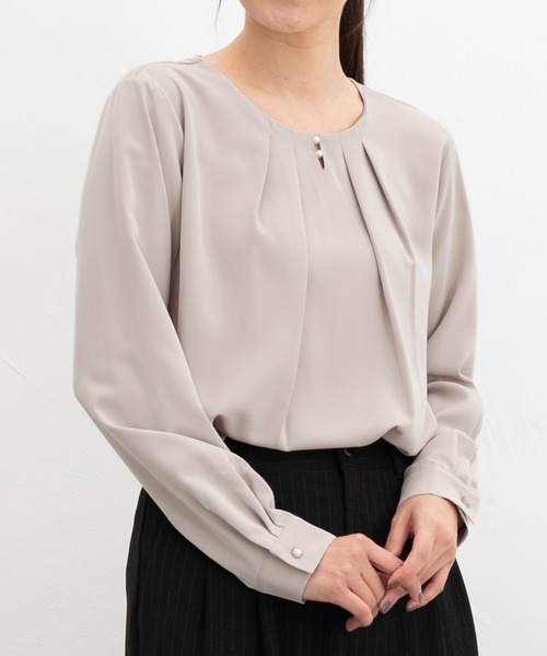 Honeys（ハニーズ）の「パール付ブラウス（シャツ/ブラウス・レディース・アイボリー/ピンクベージュ/ネイビー/ミント・S/M/L/LL/3L）」の17枚目の写真