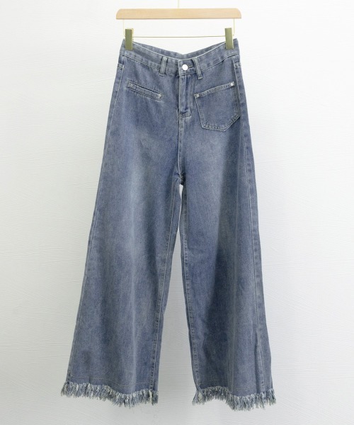Miniministore(ミニミニストア)の「ワイドデニムパンツ 裾フリンジ ジーパン(デニムパンツ・レディース・インディゴブルー/サックスブルー・S/XL/M/L)」の15枚目の写真