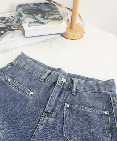 Miniministore(ミニミニストア)の「ワイドデニムパンツ 裾フリンジ ジーパン(デニムパンツ・レディース・インディゴブルー/サックスブルー・S/XL/M/L)」の17枚目の写真
