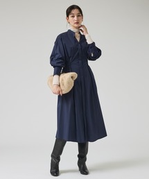 qualite | ウエストギャザーシャツワンピース/オフィスカジュアル/秋服/冬服/羽織り(ワンピース)