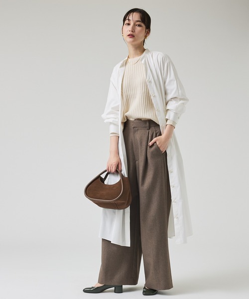 qualite（カリテ）の「ウエストギャザーシャツワンピース/オフィスカジュアル/秋服/冬服/羽織り（ワンピース・レディース・オフホワイト/ネイビー・38/36）」の7枚目の写真