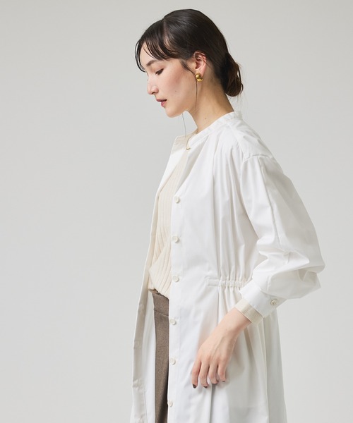 qualite（カリテ）の「ウエストギャザーシャツワンピース/オフィスカジュアル/秋服/冬服/羽織り（ワンピース・レディース・オフホワイト/ネイビー・38/36）」の10枚目の写真