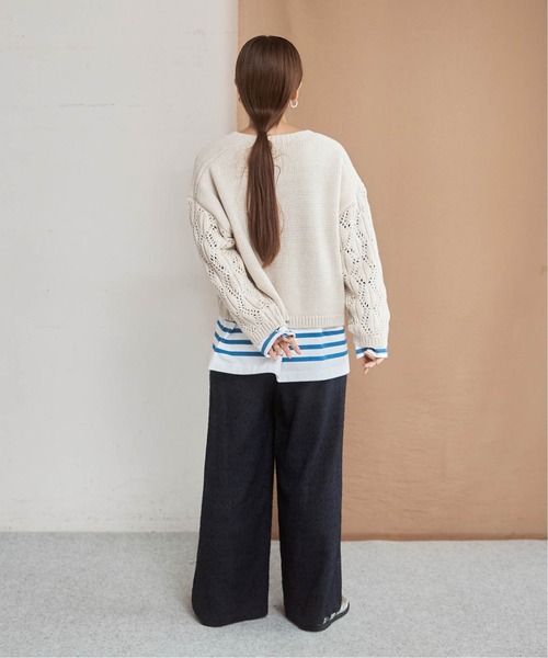 NOMBRE IMPAIR（ノンブルアンペール）の「ブークレ透かし編み　ワイドショートP/O（ニット/セーター・レディース・サックスブルー/キナリ・FREE）」の5枚目の写真