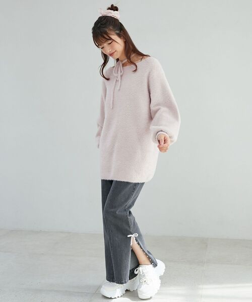 MAJESTIC LEGON（マジェスティックレゴン）の「チョーカーセットシャギーチュニック（ニット/セーター・レディース・チャコールグレー/モカ/ピンク/アイボリー・MEDIUM）」の21枚目の写真