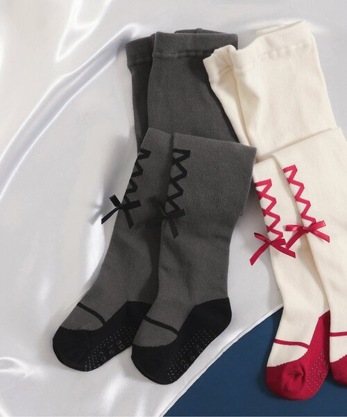 apres les cours（アプレレクール）の「【WEB限定】レースアップタイツ（タイツ/ストッキング・キッズ・ブラック/アイボリー・90/100/110/120/140）」の2枚目の写真