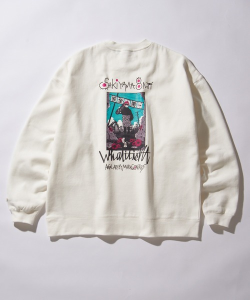 (What it isNt)ART BY MARKGONZALES(ワットイットイズント)の「【MARKGONZALES】What it isNt sakiyamaコラボ クルーネック BIG トレーナー(スウェット・メンズ・ホワイト/ブラック/グレー・M/L/XL)」の1枚目の写真