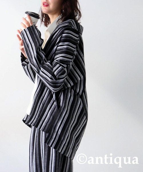 antiqua（アンティカ）の「ストライプジャケット（テーラードジャケット・レディース・ブラック・R/P）」の7枚目の写真