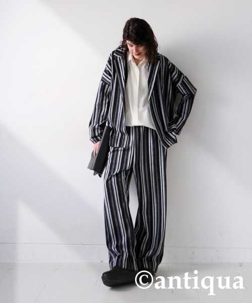 antiqua（アンティカ）の「ストライプジャケット（テーラードジャケット・レディース・ブラック・R/P）」の8枚目の写真