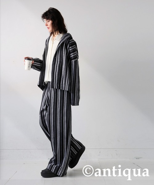 antiqua（アンティカ）の「ストライプジャケット（テーラードジャケット・レディース・ブラック・R/P）」の9枚目の写真