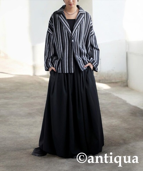 antiqua（アンティカ）の「ストライプジャケット（テーラードジャケット・レディース・ブラック・R/P）」の5枚目の写真