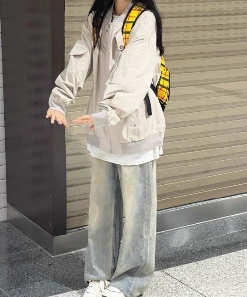 B.R.U（ブル）の「オーバーサイズアイレットMA-1/ミリタリージャケット（ブルゾン・レディース・ブラック/カーキ/ベージュ・FREE）」の5枚目の写真