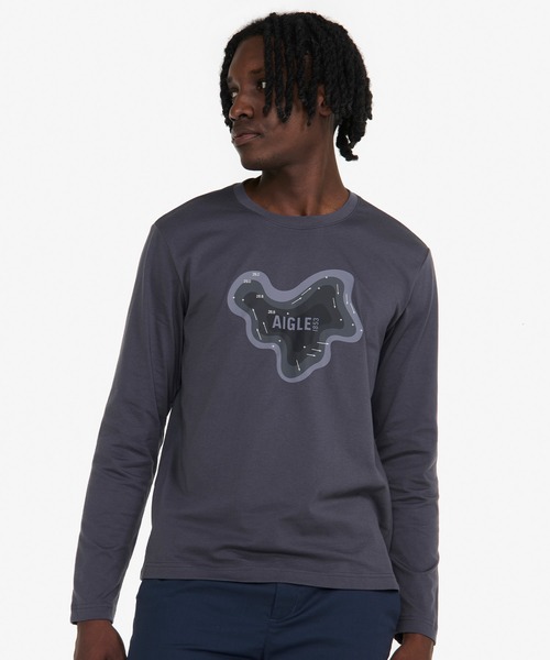 AIGLE（エーグル）の「吸水速乾 抗菌防臭 ロングスリーブプリントTシャツ（Tシャツ/カットソー・メンズ・グレー/オフホワイト・L/S/M/XL）」の3枚目の写真