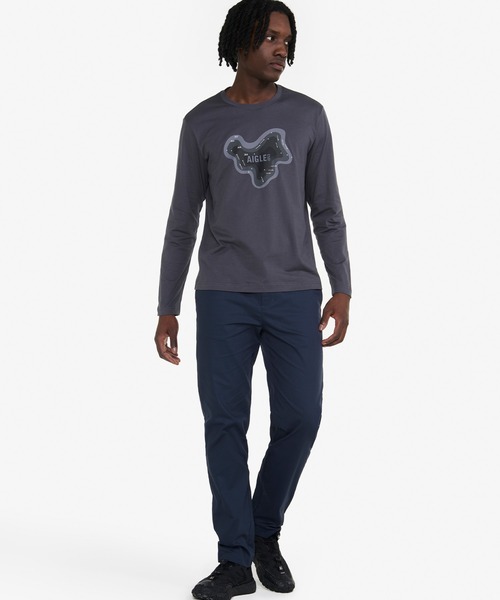 AIGLE（エーグル）の「吸水速乾 抗菌防臭 ロングスリーブプリントTシャツ（Tシャツ/カットソー・メンズ・グレー/オフホワイト・L/S/M/XL）」の4枚目の写真