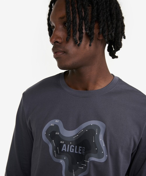 AIGLE（エーグル）の「吸水速乾 抗菌防臭 ロングスリーブプリントTシャツ（Tシャツ/カットソー・メンズ・グレー/オフホワイト・L/S/M/XL）」の7枚目の写真