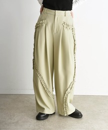 新品　今季　エイミーロウ　Eimee Law フリルトリミングパンツ　アイボリー フリルヘムリラックスパンツ（その他パンツ）｜Eimee Law