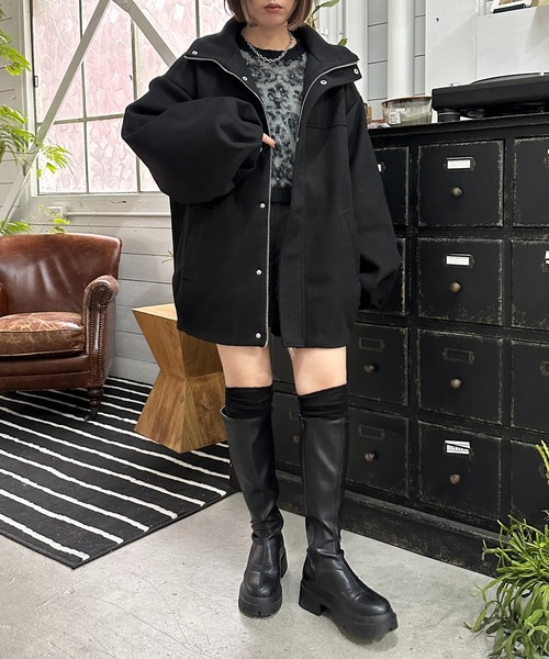 apres jour mignon（アプレジュールミニョン）の「カットメルトンコクーンコート【ZOZOTOWN限定アイテム】（その他アウター・レディース・チャコールグレー/ブラック/ブラウン系その他・フリー/X-LARGE）」の18枚目の写真