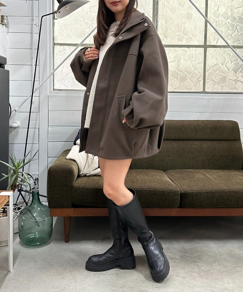 apres jour mignon（アプレジュールミニョン）の「カットメルトンコクーンコート【ZOZOTOWN限定アイテム】（その他アウター・レディース・チャコールグレー/ブラック/ブラウン系その他・フリー/X-LARGE）」の5枚目の写真