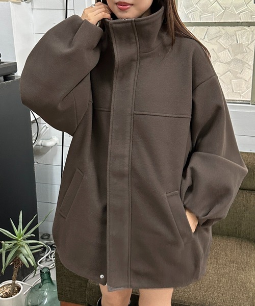 apres jour mignon（アプレジュールミニョン）の「カットメルトンコクーンコート【ZOZOTOWN限定アイテム】（その他アウター・レディース・チャコールグレー/ブラック/ブラウン系その他・フリー/X-LARGE）」の4枚目の写真