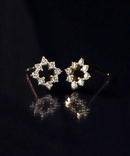 anq.」K10・Snowflake ダイヤモンド0.16ct ポストピアス（ピアス