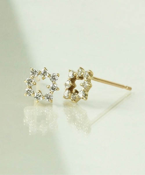 anq.」K10・Snowflake ダイヤモンド0.16ct ポストピアス（ピアス