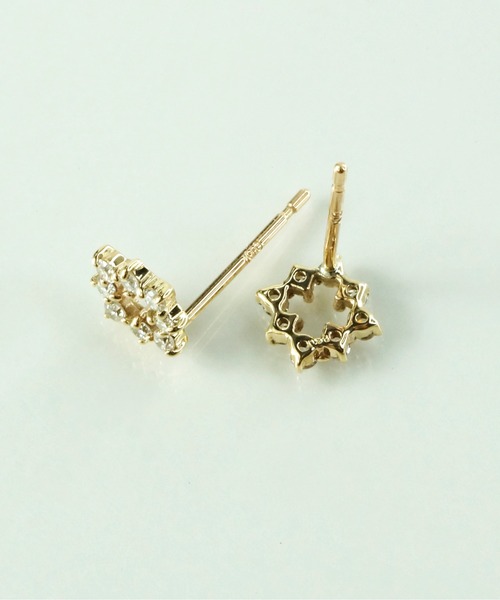 anq.」K10・Snowflake ダイヤモンド0.16ct ポストピアス（ピアス