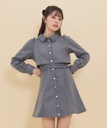 パフスリーブミニシャツワンピース