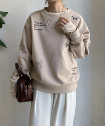 DouDou | 【新色追加/WEB限定】裏起毛ランダム刺繍プルオーバー(Tシャツ/カットソー)