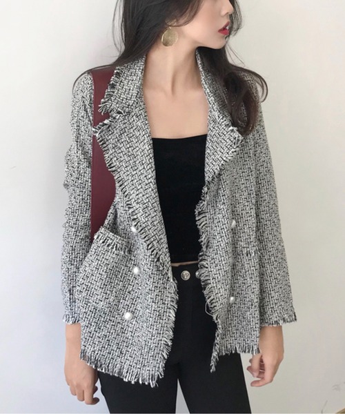 ダブルフレストフリンジツイードジャケット（テーラードジャケット）｜AMAJI（アマジ）