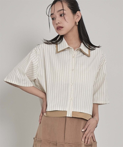 miette(ミエット)の「配色ダブル襟ストライプ半袖シャツ(シャツ/ブラウス・レディース・ブルー/ベージュ/オフホワイト・FREE)」の11枚目の写真