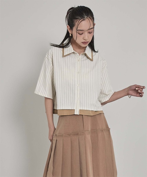 miette(ミエット)の「配色ダブル襟ストライプ半袖シャツ(シャツ/ブラウス・レディース・ブルー/ベージュ/オフホワイト・FREE)」の16枚目の写真