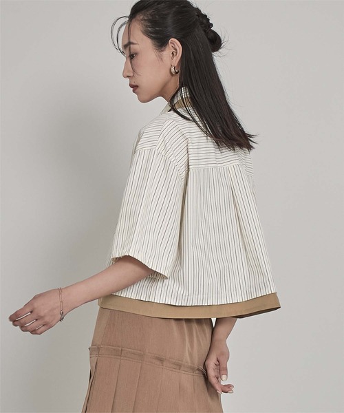 miette(ミエット)の「配色ダブル襟ストライプ半袖シャツ(シャツ/ブラウス・レディース・ブルー/ベージュ/オフホワイト・FREE)」の17枚目の写真