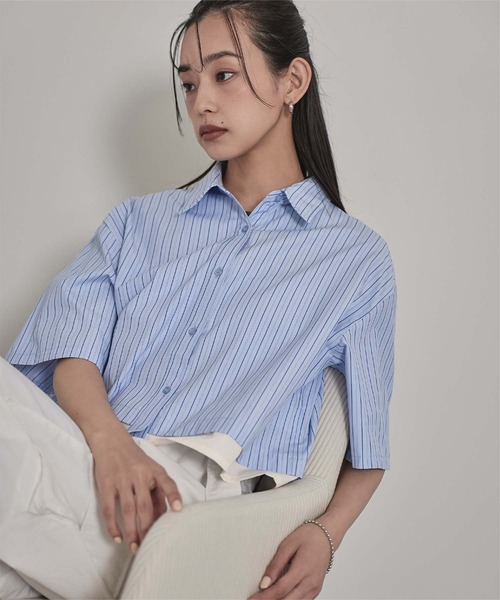 miette(ミエット)の「配色ダブル襟ストライプ半袖シャツ(シャツ/ブラウス・レディース・ブルー/ベージュ/オフホワイト・FREE)」の18枚目の写真
