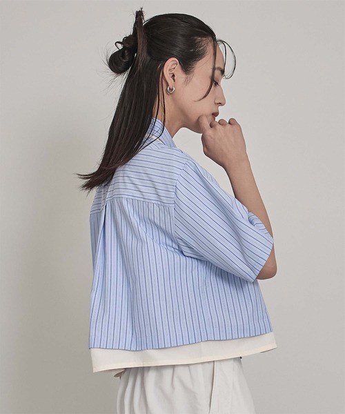 miette(ミエット)の「配色ダブル襟ストライプ半袖シャツ(シャツ/ブラウス・レディース・ブルー/ベージュ/オフホワイト・FREE)」の21枚目の写真