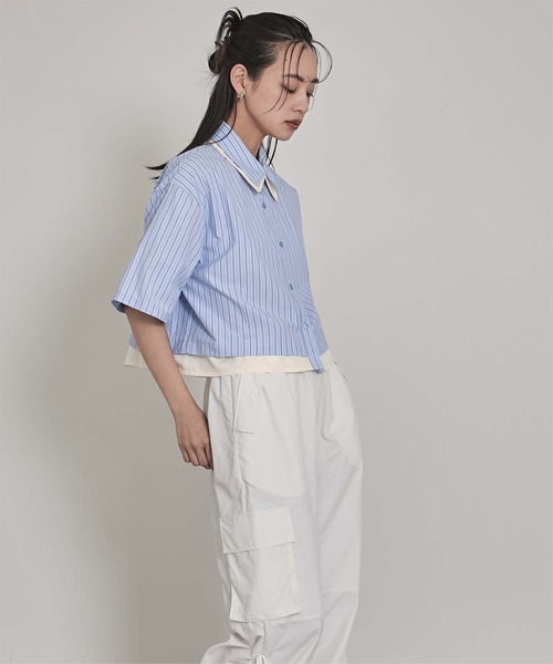 miette(ミエット)の「配色ダブル襟ストライプ半袖シャツ(シャツ/ブラウス・レディース・ブルー/ベージュ/オフホワイト・FREE)」の22枚目の写真