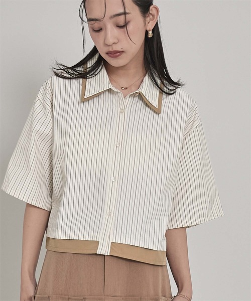 miette(ミエット)の「配色ダブル襟ストライプ半袖シャツ(シャツ/ブラウス・レディース・ブルー/ベージュ/オフホワイト・FREE)」の13枚目の写真